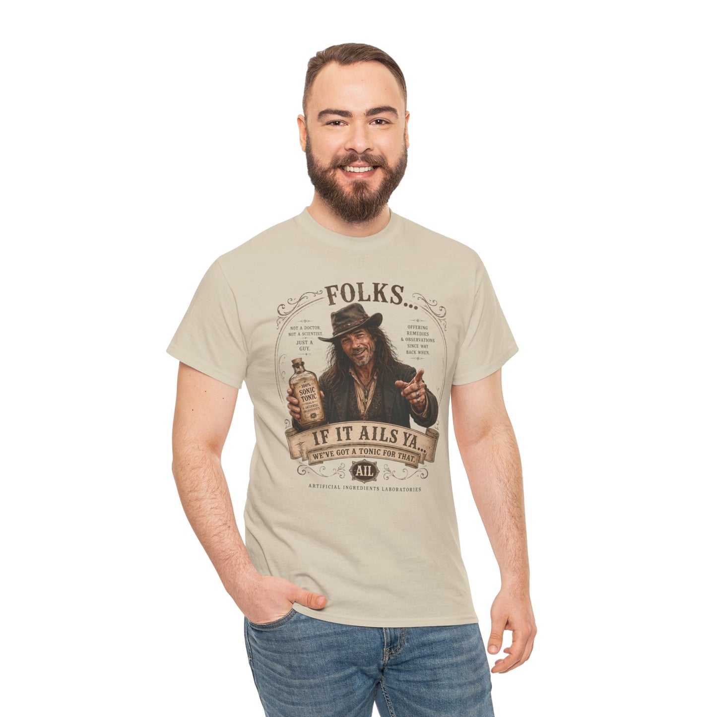 Folks If It Ails Ya T-Shirt | Country Whiskey Vintage Saloon Design