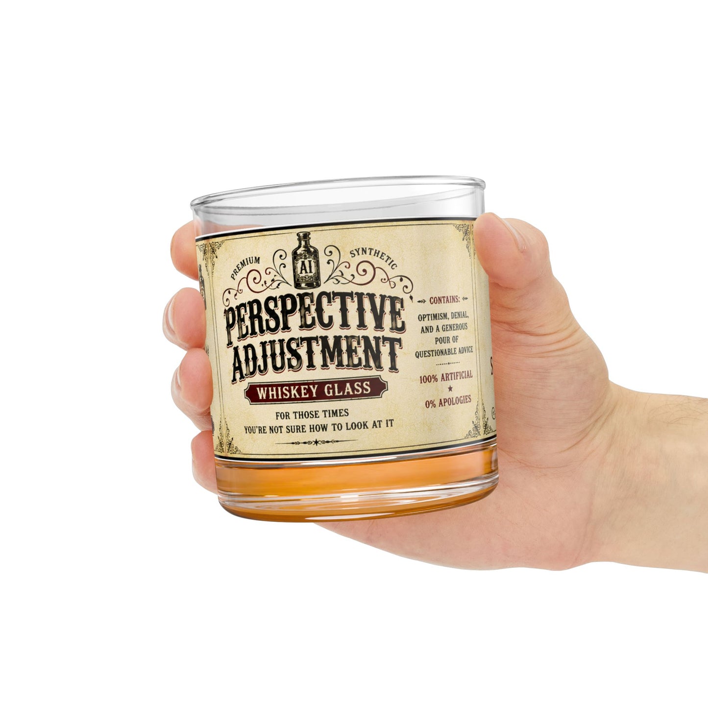 Perspective Adjustment Whiskey Rocks Glass — 10oz Vintage Label