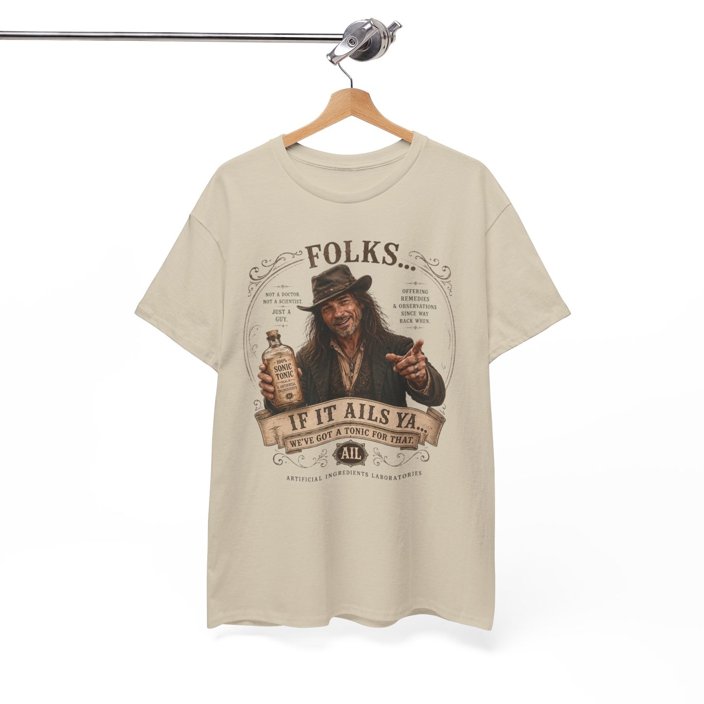 Folks If It Ails Ya T-Shirt | Country Whiskey Vintage Saloon Design