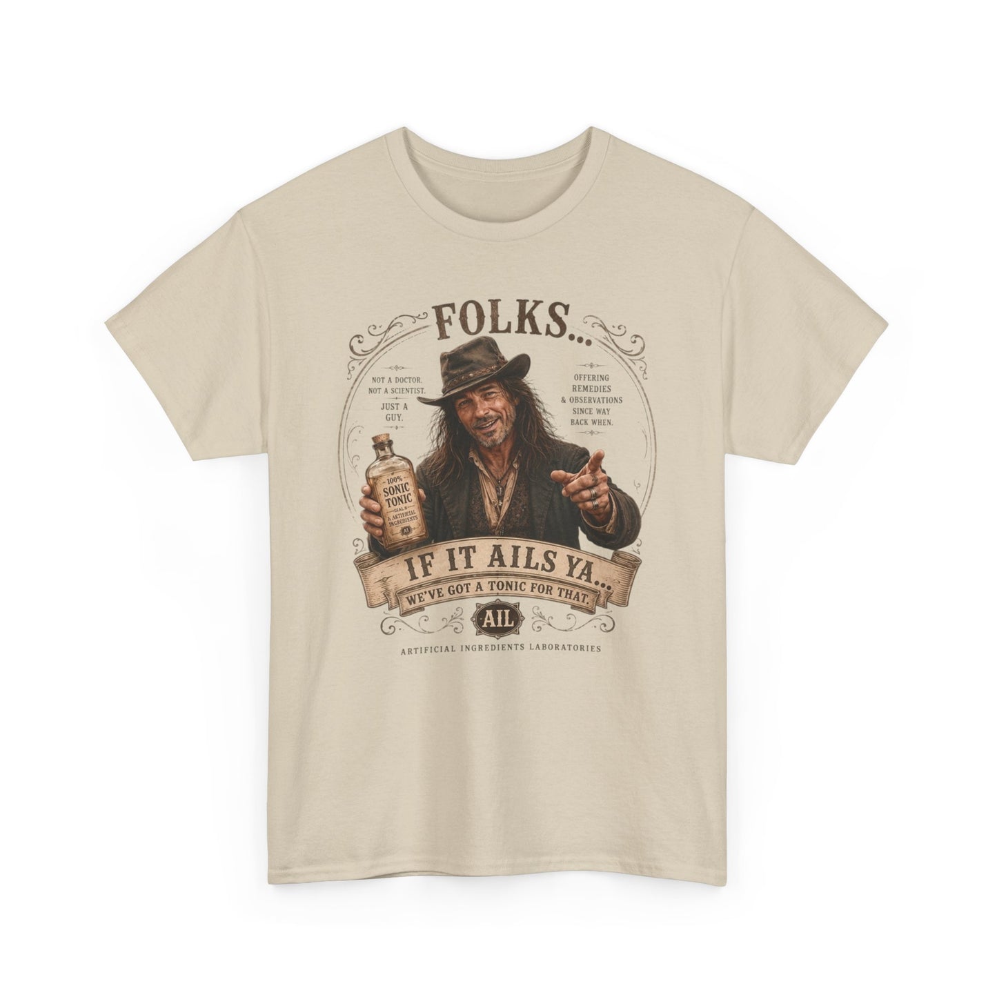 Folks If It Ails Ya T-Shirt | Country Whiskey Vintage Saloon Design