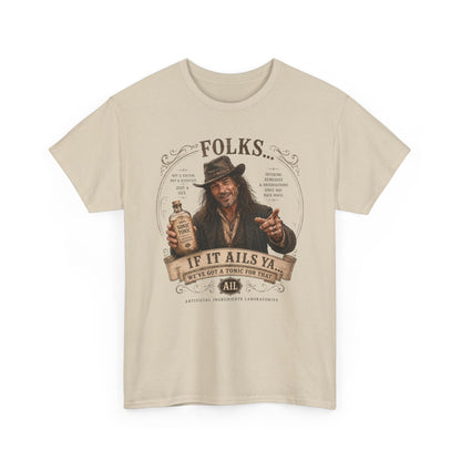 Folks If It Ails Ya T-Shirt | Country Whiskey Vintage Saloon Design