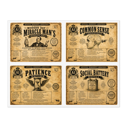 Artificial Ingredients Laboratories™ Collectible Apothecary Labels – Set No. 1 (4 Labels)