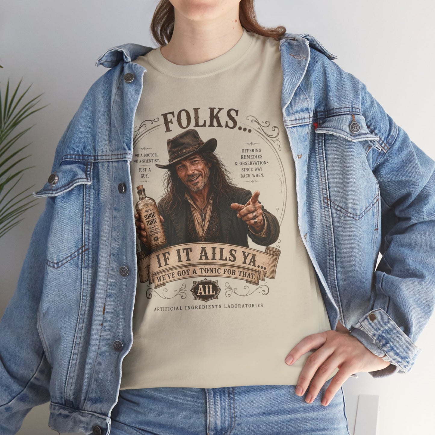 Folks If It Ails Ya T-Shirt | Country Whiskey Vintage Saloon Design